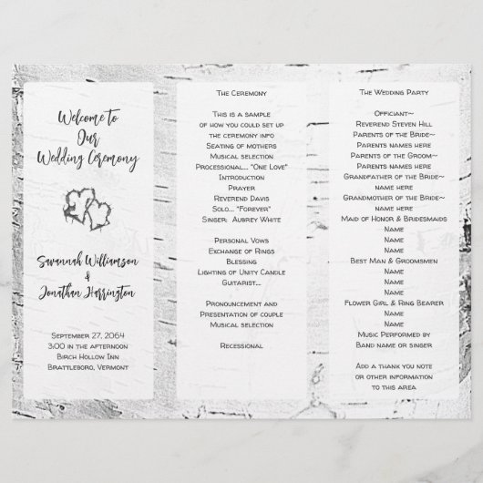 Cérémonie de Mariage d'écorce de bouleau Programme (Devant)