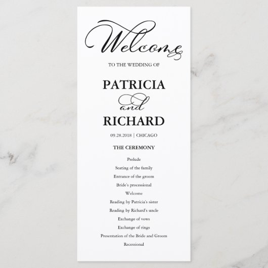 Cérémonie de Mariage Ordre du Service Programme Él (Devant)