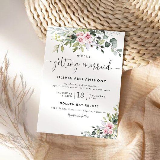 Cérémonie de Mariage vert pâle rose Invitation