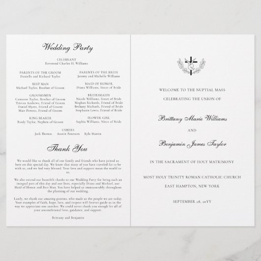 Cérémonie des Mariages catholiques avec programme  (Devant)