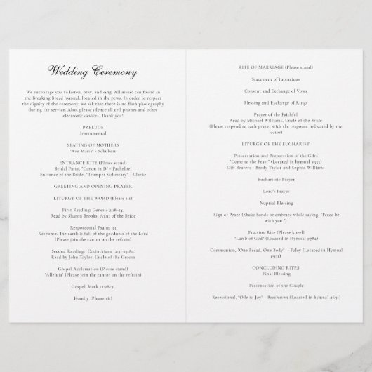 Cérémonie des Mariages catholiques avec programme  (Dos)