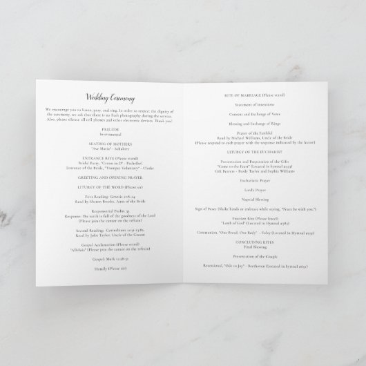 Cérémonie des Mariages catholiques avec programme  (Intérieur)