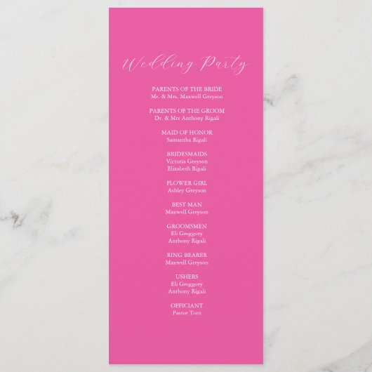 Cérémonie des Mariages tropicaux Programmes Fleurs (Dos)