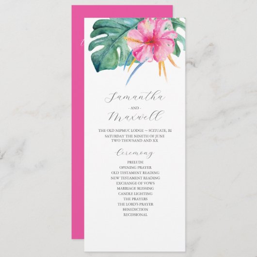 Cérémonie des Mariages tropicaux Programmes Fleurs (Devant / Derrière)