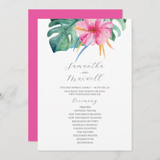 Cérémonie des Mariages tropicaux Programmes Fleurs (Devant / Derrière)