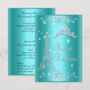 Ceremonie en diner menu Sweet 16 Turkoois Kaart