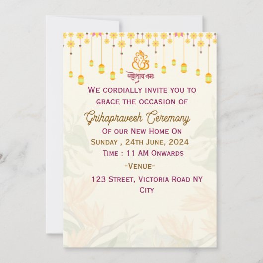 Cérémonie Grihapravesh Invitations (Devant)