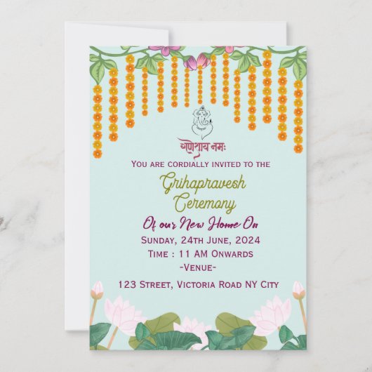 Cérémonie Grihapravesh Invitations (Devant)