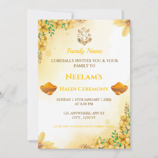 Cérémonie Haldi Florale Jaune Invitation