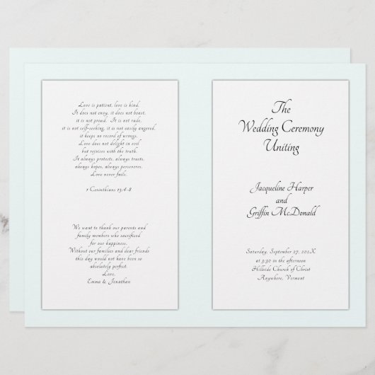 Cérémonie Mariage catholique Modèle du programme p (Devant / Derrière)