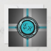 Cérémonie Mariage Invitation Turquois gris emboute (Dos)