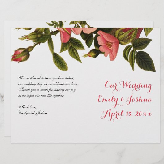 Cérémonie mariage Modèle Floral Programme Flyer Ci (Devant / Derrière)