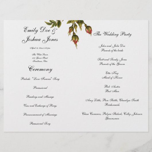 Cérémonie mariage Modèle Floral Programme Flyer Ci (Dos)