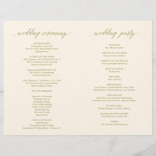 Cérémonie mariage Programme Élégance moderne OR (Dos)