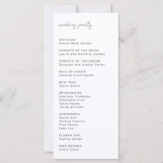 Cérémonie minimaliste de Mariage Script Programme (Dos)