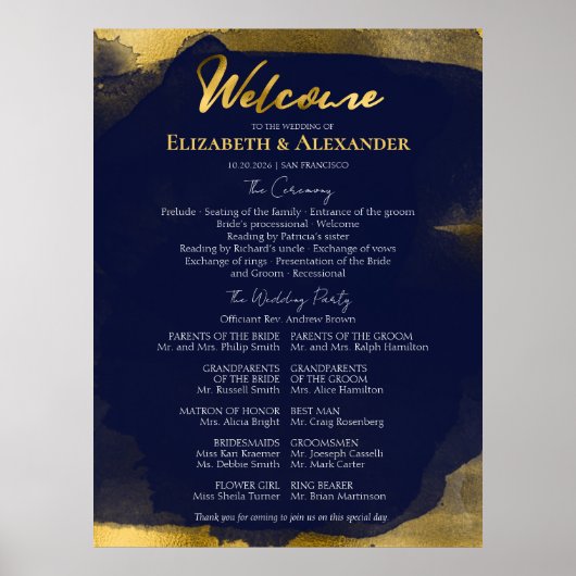 Ceremonie Programma's Tekens | Blauwe bruiloft Abs Poster (Voorkant)