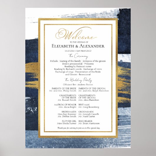 Ceremonie Programma's Tekens | Blauwe bruiloft Abs Poster (Voorkant)