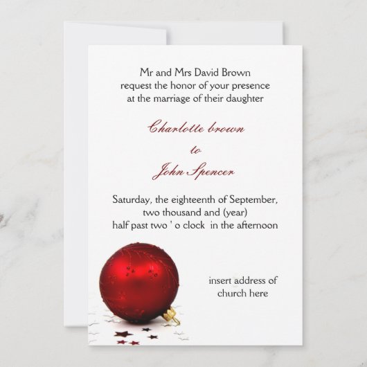 cérémonie rouge invitation de mariage d'hiver (Dos)