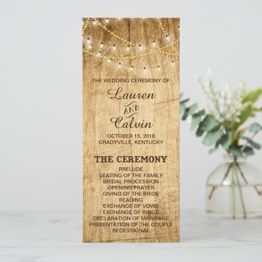 Ceremonieprogramma voor landbruiloft met licht programma (Staand voorkant)
