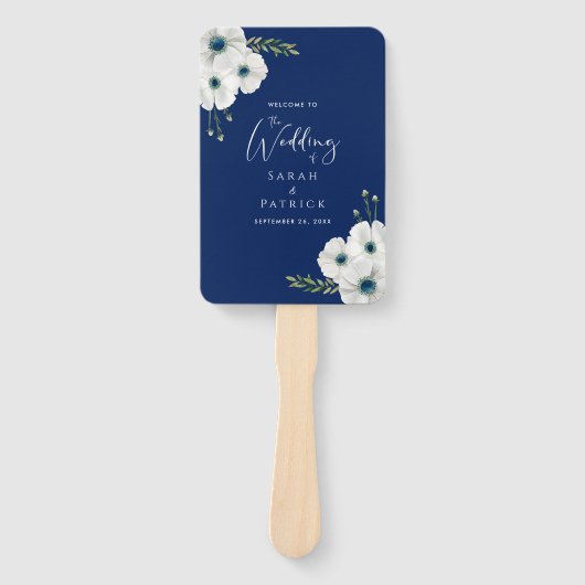 Ceremony Program Wedding | Navy Blue White Floral Handwaaier (Voorkant)