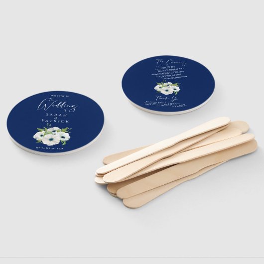 Ceremony Program Wedding | Navy Blue White Floral Handwaaier (Niet-gemonteerd)