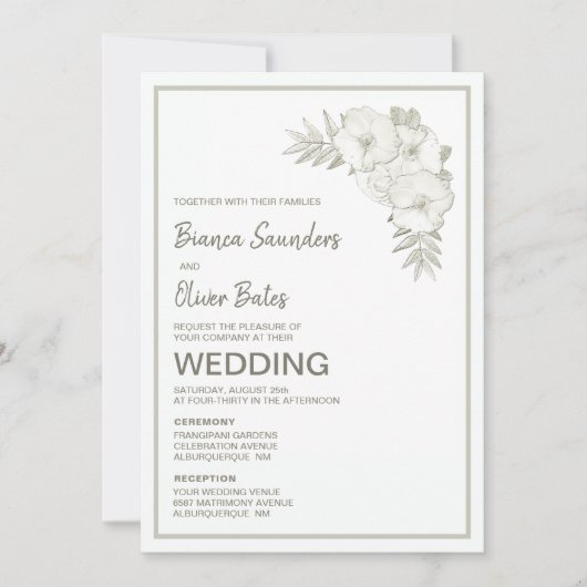 Ceremony Reception Embossed Floral Wedding Kaart (Voorkant)