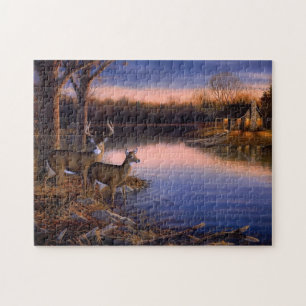 Cerf Buck n Doe Au Chalet Au Lac Puzzle En Bois