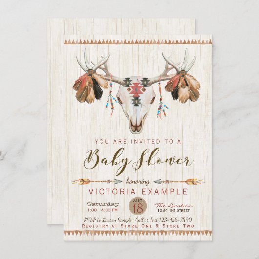 Cerf Crâne Antler Baby Shower Invitations (Devant / Derrière)