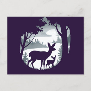 Cerf dans le défrichage carte postale Doe et Fawn