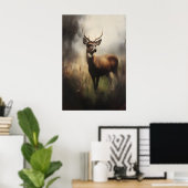 Cerf dans le pré Impression d'art faunique vintage (Bureau à domicile)