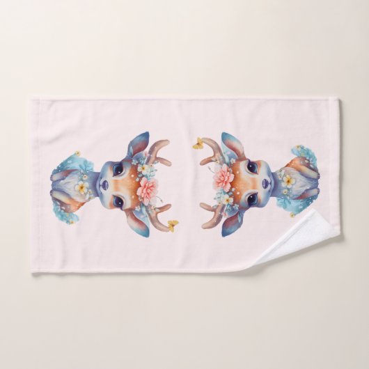 Cerf de Bébé mignon avec Antlers et Fleurs (Serviette à main)