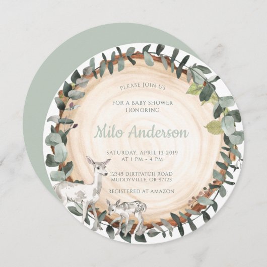 Cerf de forêt | Invitation baby shower (Devant / Derrière)