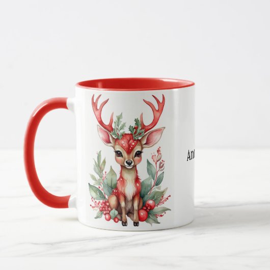 Cerf de Noël avec Mug de café Holly (Gauche)
