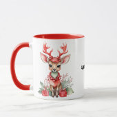 Cerf de Noël avec Mug d'Écharpe Rouge (Gauche)