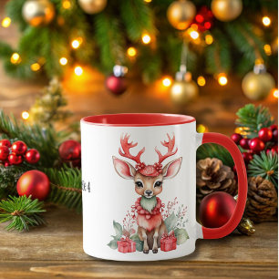 Cerf de Noël avec Mug d'Écharpe Rouge