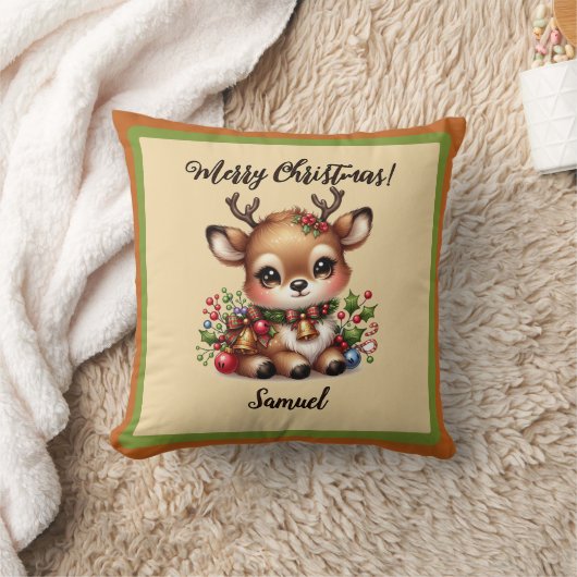 Cerf de Noël avec nom Oreiller (Couverture)
