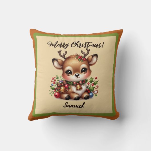 Cerf de Noël avec nom Oreiller (Verso)