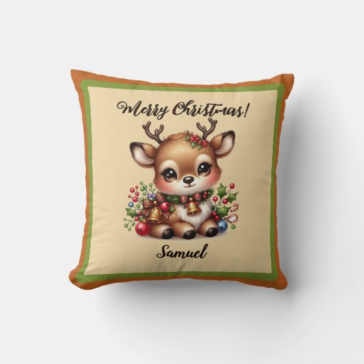 Cerf de Noël avec nom Oreiller (Recto)