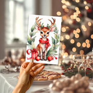 Cerf de Noël en Red Scarf Flat Carte de vacances