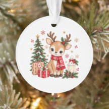 Cerf de Noël mignon Faon avec sapin de Noël