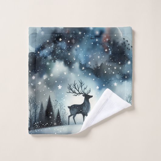 Cerf de nuit d'hiver étoilé (Gant de toilette)