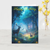 Cerf en forêt enchantée Carte d'anniversaire (Fleur jaune)