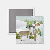 Cerf en hiver avec Aimant à Réfrigérateur de Neige (Recto/Verso)