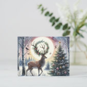 Cerf enchanté du solstice dans la neige Carte post (Debout devant)