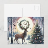 Cerf enchanté du solstice dans la neige Carte post (Devant / Derrière)