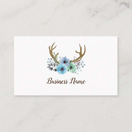 cerf, fleurs carte de visite (Devant)