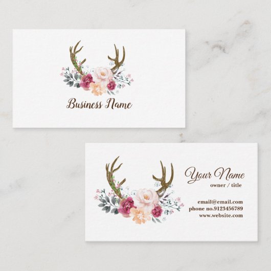 cerf, fleurs carte de visite (Devant / Derrière)