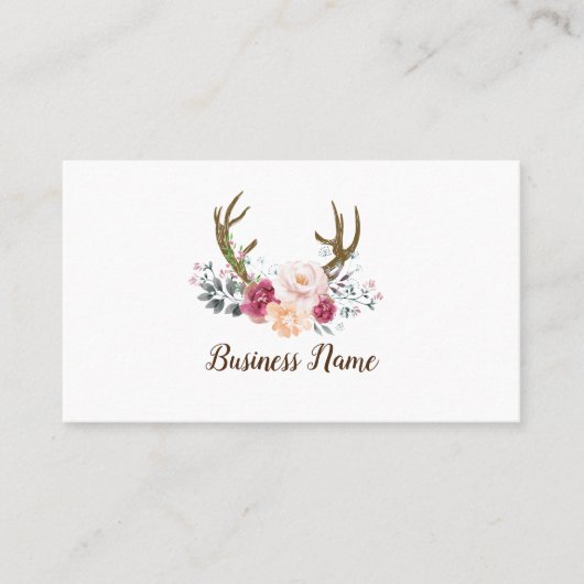 cerf, fleurs carte de visite (Devant)