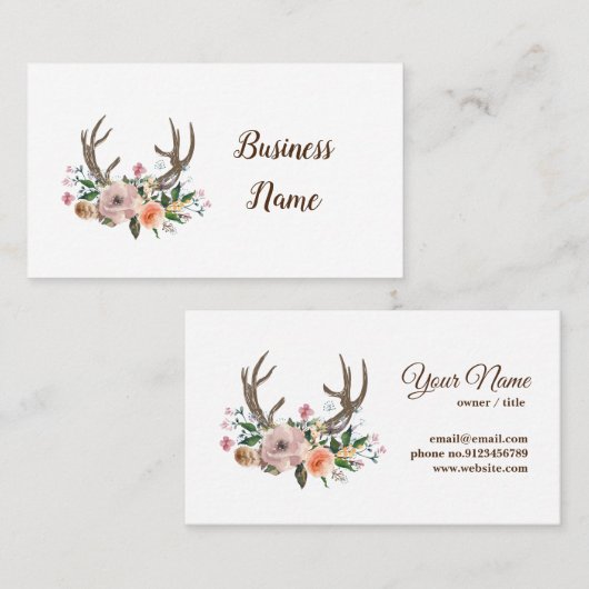 cerf, fleurs carte de visite (Devant / Derrière)