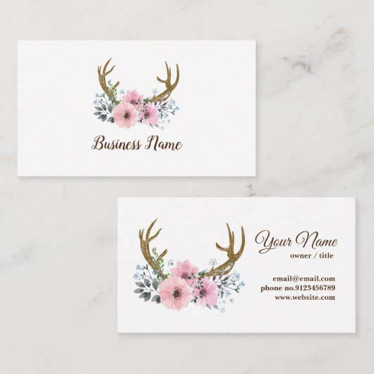 cerf, fleurs carte de visite (Devant / Derrière)